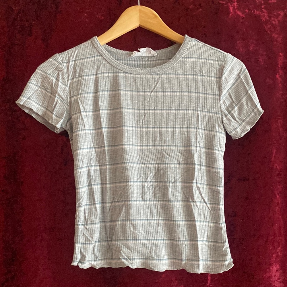 Pink rose grey striped soft tee size M